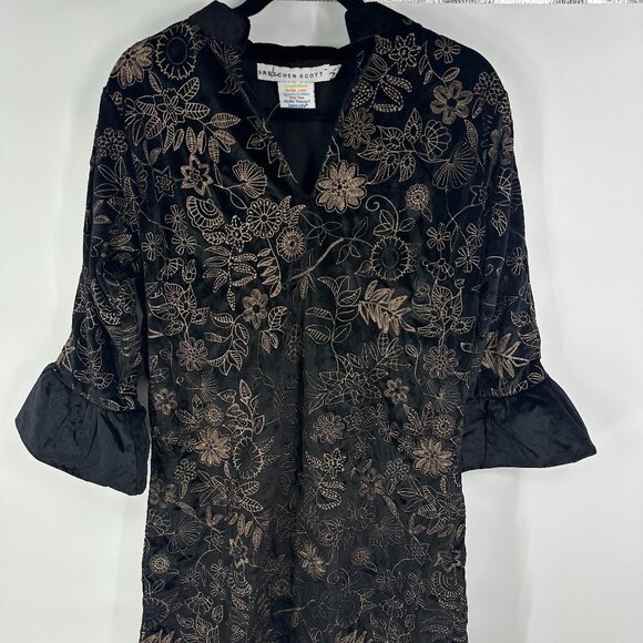 NWOT large Gretchen Scott Velvet Embroidered Botanical Dress Black Gold - Picture 1 of 5
